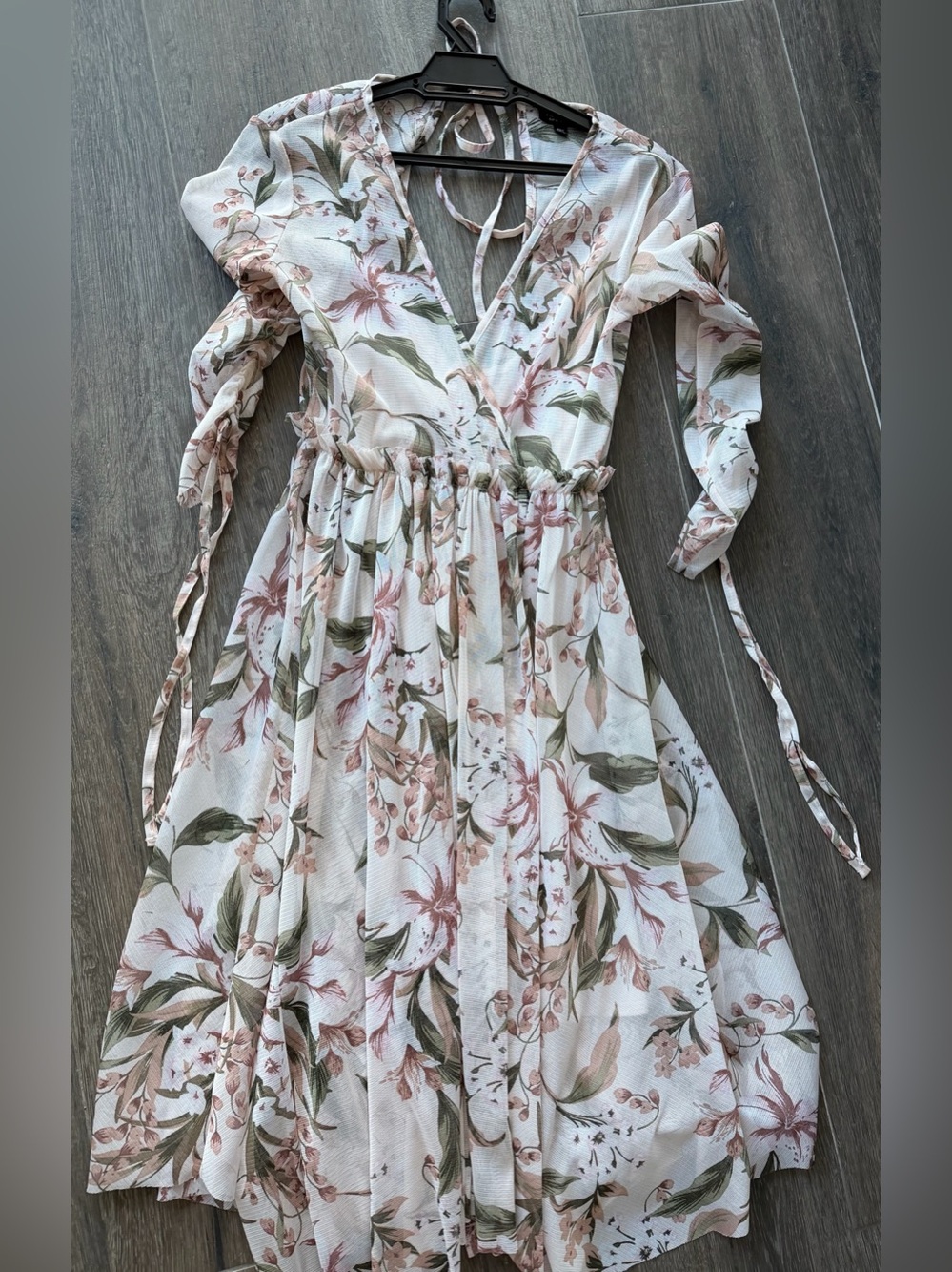 Topshop White Floral Wrap Dress with Pink and Green Accents